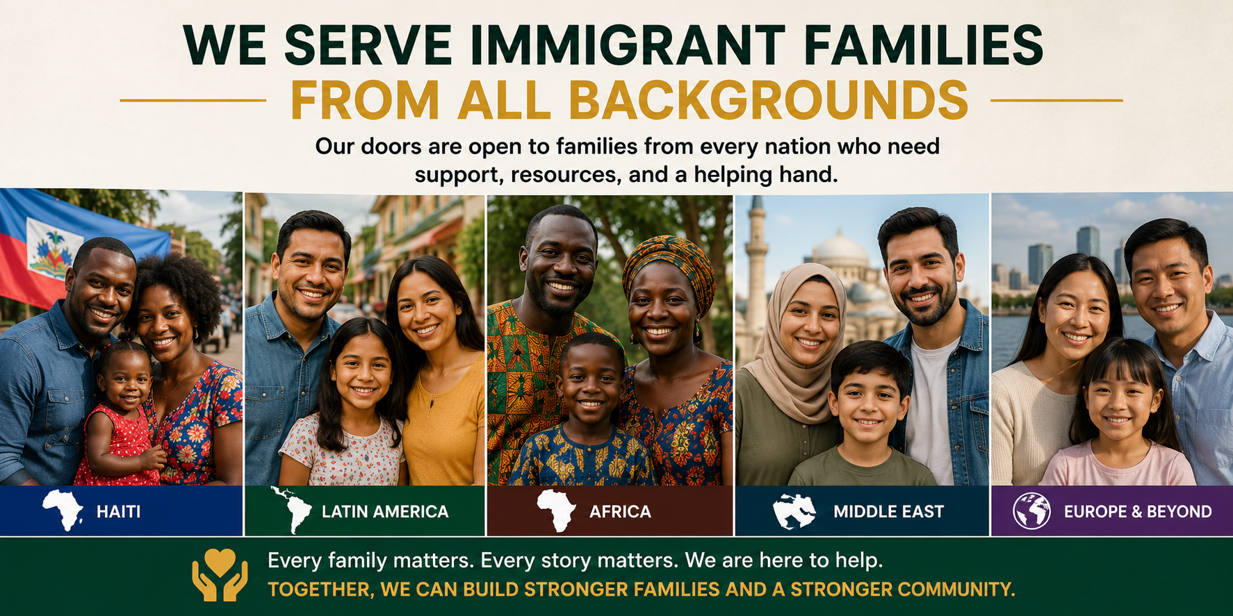 Diverse immigrant families from different backgrounds